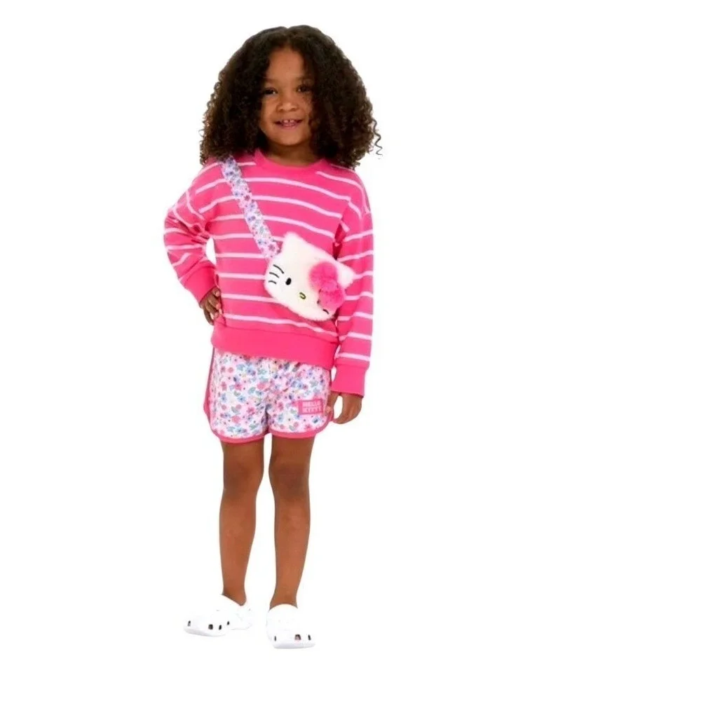 Hello Kitty BabyGirls Pink Striped Sweatshirt & Shorts 2 Piece Sz 2T NEW